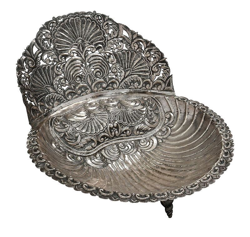 Appraisal: Spanish Colonial Silver Baptism Dish possibly th century large shell