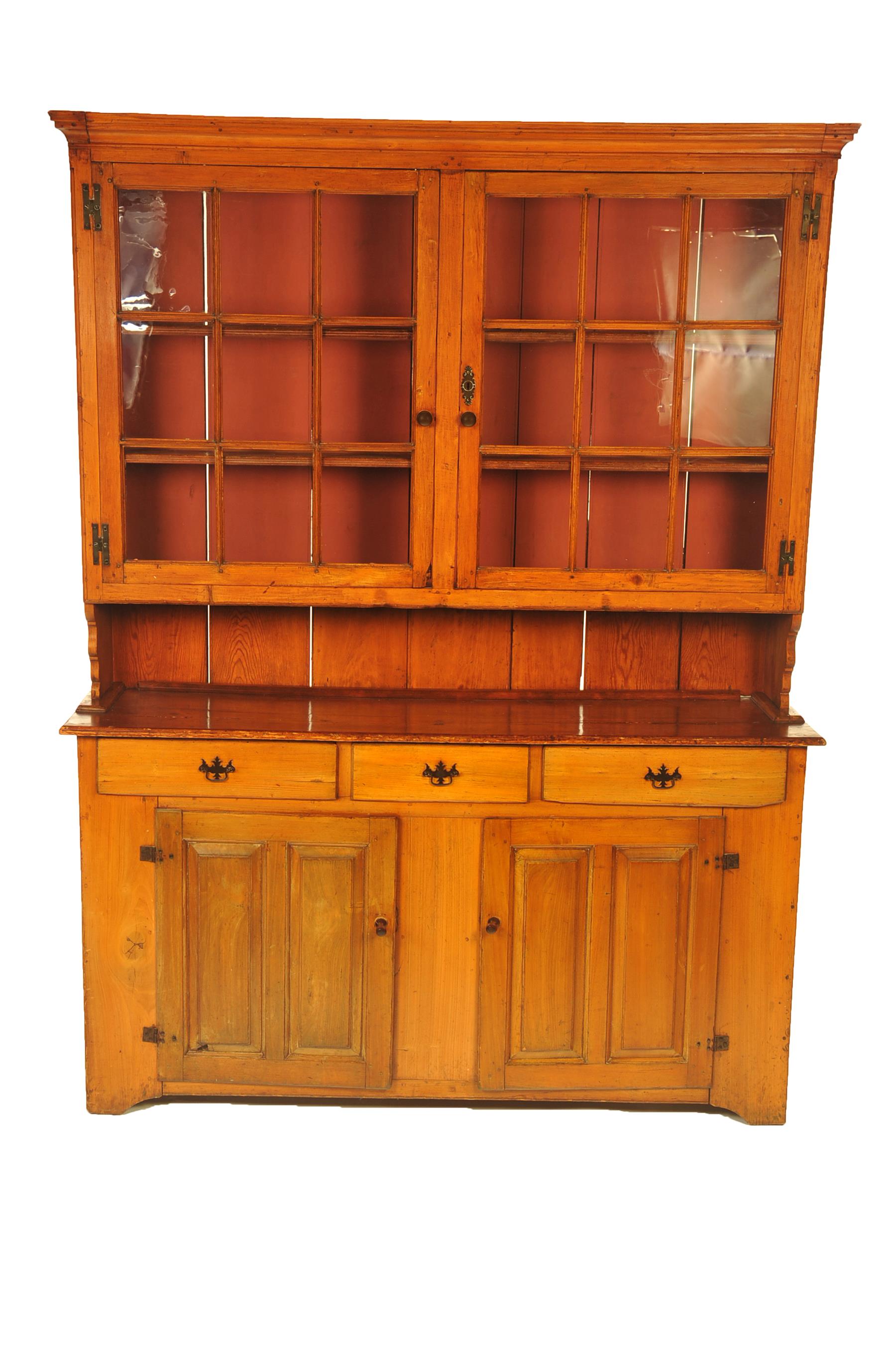 Appraisal: TWO-PIECE STEPBACK CUPBOARD American nd quarter- th century pine Molded