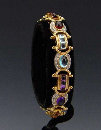 Appraisal: K MULTI COLOR GEMSTONE AND DIAMOND BRACELET K yellow gold