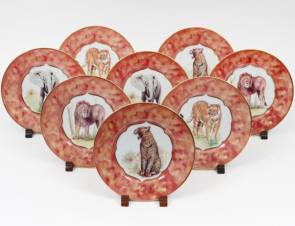 Appraisal: SET OF EIGHT LIMOGES WILDLIFE PLATES French th Century Diameter