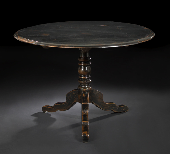 Appraisal: Italian Provincial Black Painted and Distressed Fruitwood Center Table the