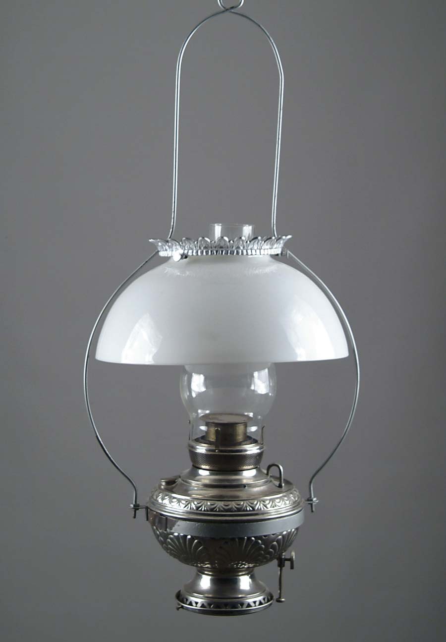 Appraisal: PARKER HANGING COUNTRY STORE LAMP Large lamp with repoussed nickeled