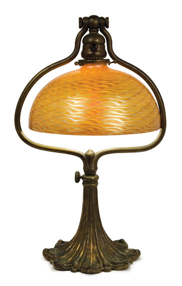 Appraisal: Tiffany Studios Bronze and Favrile Glass Harp Desk Lamp Estimate