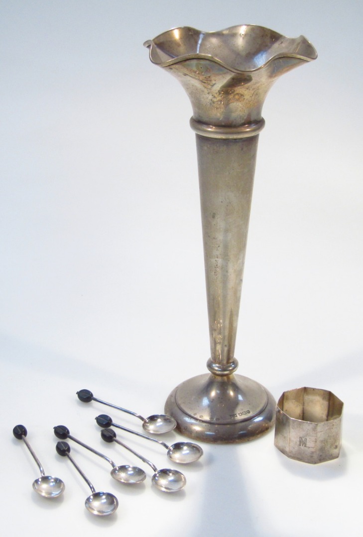 Appraisal: A George V silver specimen vase the trumpet shaped floral