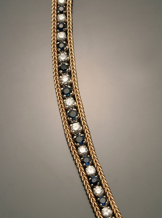 Appraisal: Choker Length -Karat Yellow-Gold White-Gold Diamond and Blue Sapphire Necklace