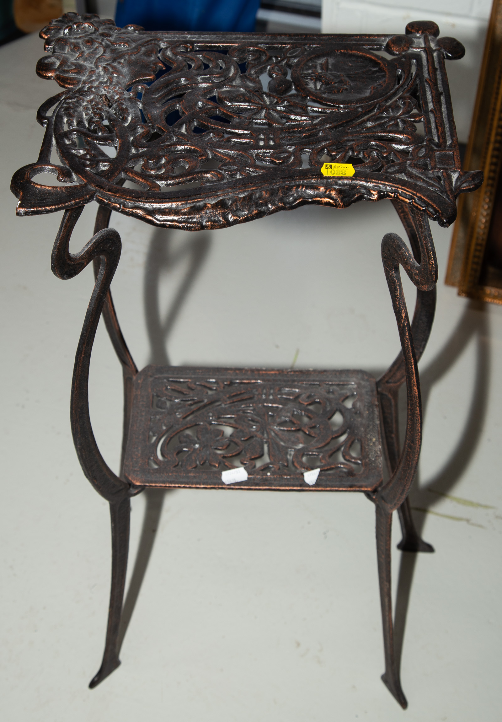 Appraisal: ART NOUVEAU STYLE TWO TIER METAL STAND Modern in H