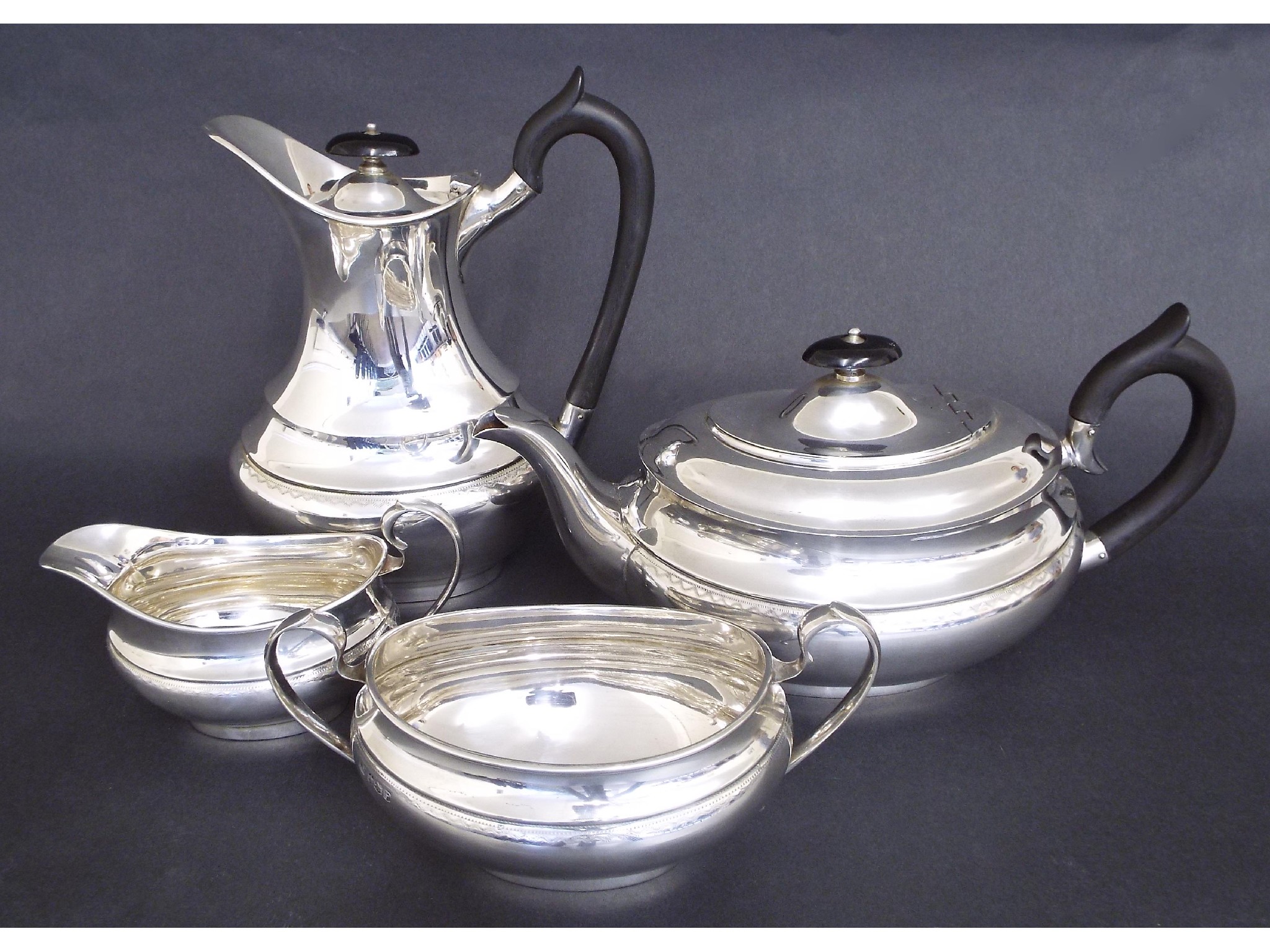 Appraisal: Regency style boat shaped four piece silver tea service comprising