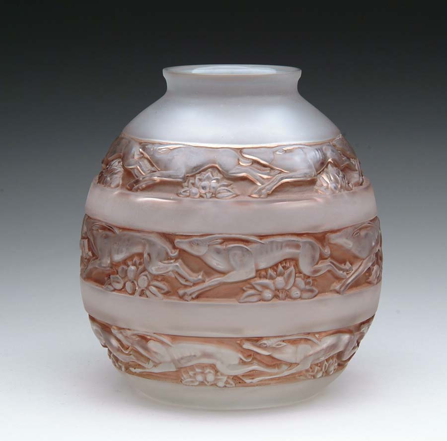 Appraisal: LALIQUE SOUDAN VASE Fine Lalique vase features three horizontal panels