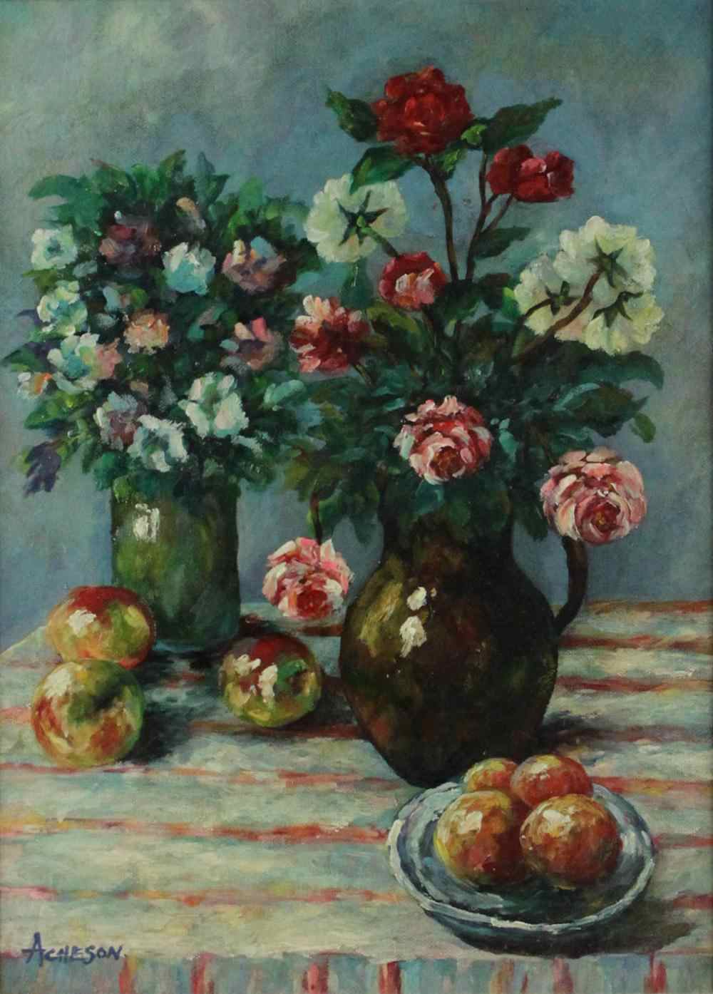 Appraisal: ACHESON STILL LIFE Oil on canvas x in Framed lower