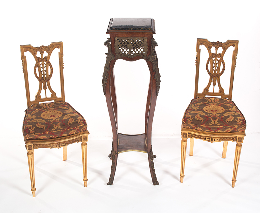 Appraisal: THREE PIECES OF FRENCH-STYLE FURNITURE European late th century Mahogany