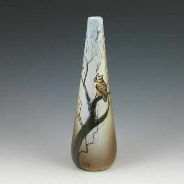 Appraisal: Rick Wisecarver tapered vase with an owl sitting in a