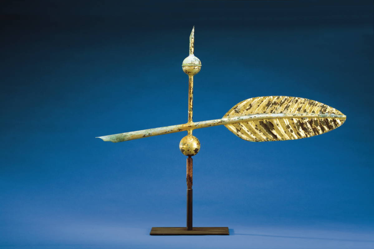 Appraisal: AMERICAN COPPER QUILL-FORM WEATHERVANE IN OLD GILT SURFACE Height inches