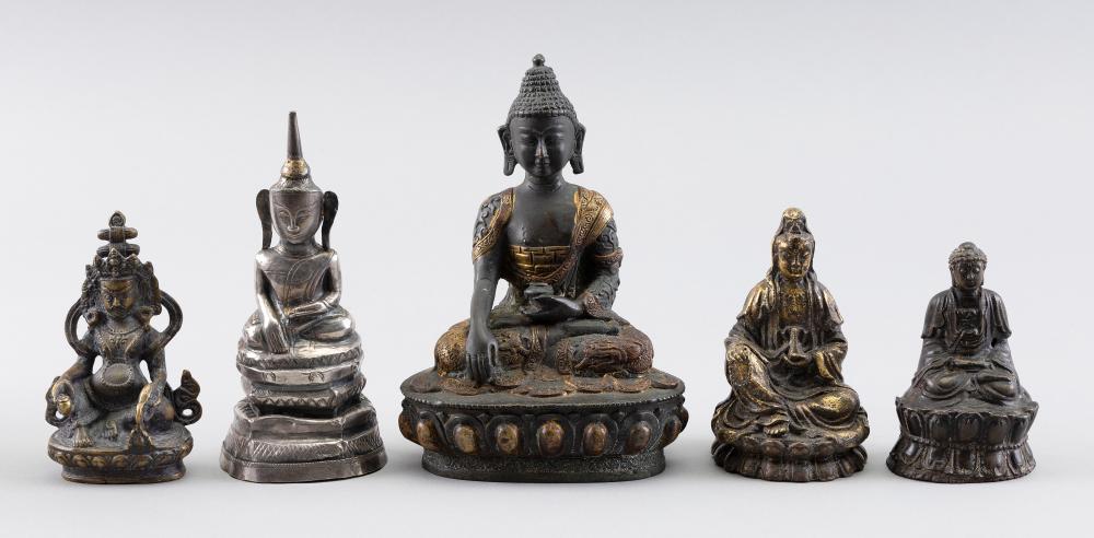 Appraisal: FIVE SMALL ASIAN METAL FIGURES TH TH CENTURYFIVE SMALL ASIAN