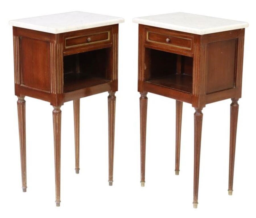 Appraisal: pair French Louis XVI style marble-top nightstands th c each