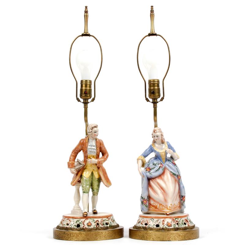 Appraisal: Pair of Continental painted porcelain large figural lamps of th