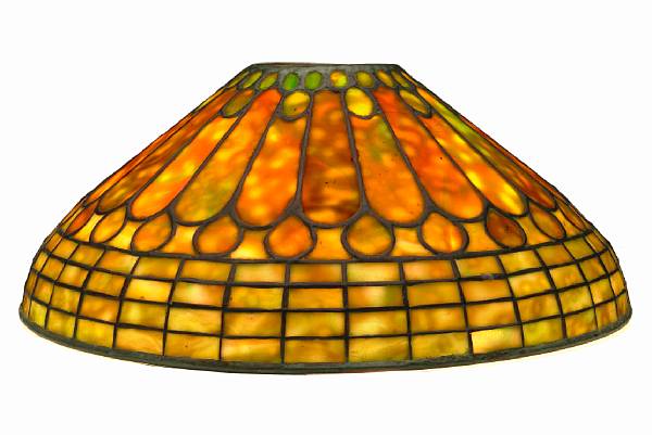 Appraisal: A Tiffany Studios leaded dichroic glass jeweled feather shade -