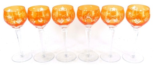 Appraisal: A set of six orange glass hoch glasses each with