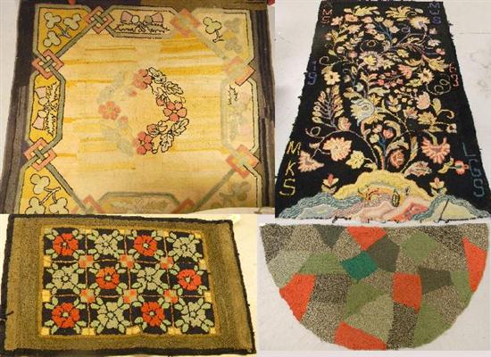 Appraisal: Four hooked rugs one demilune polychrome '' w x ''