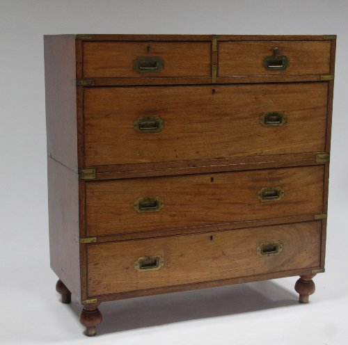 Appraisal: A th Century campaign chest fitted two short over three