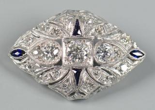 Appraisal: Art Deco Diamond Sapphire Brooch Art Deco platinum diamond and