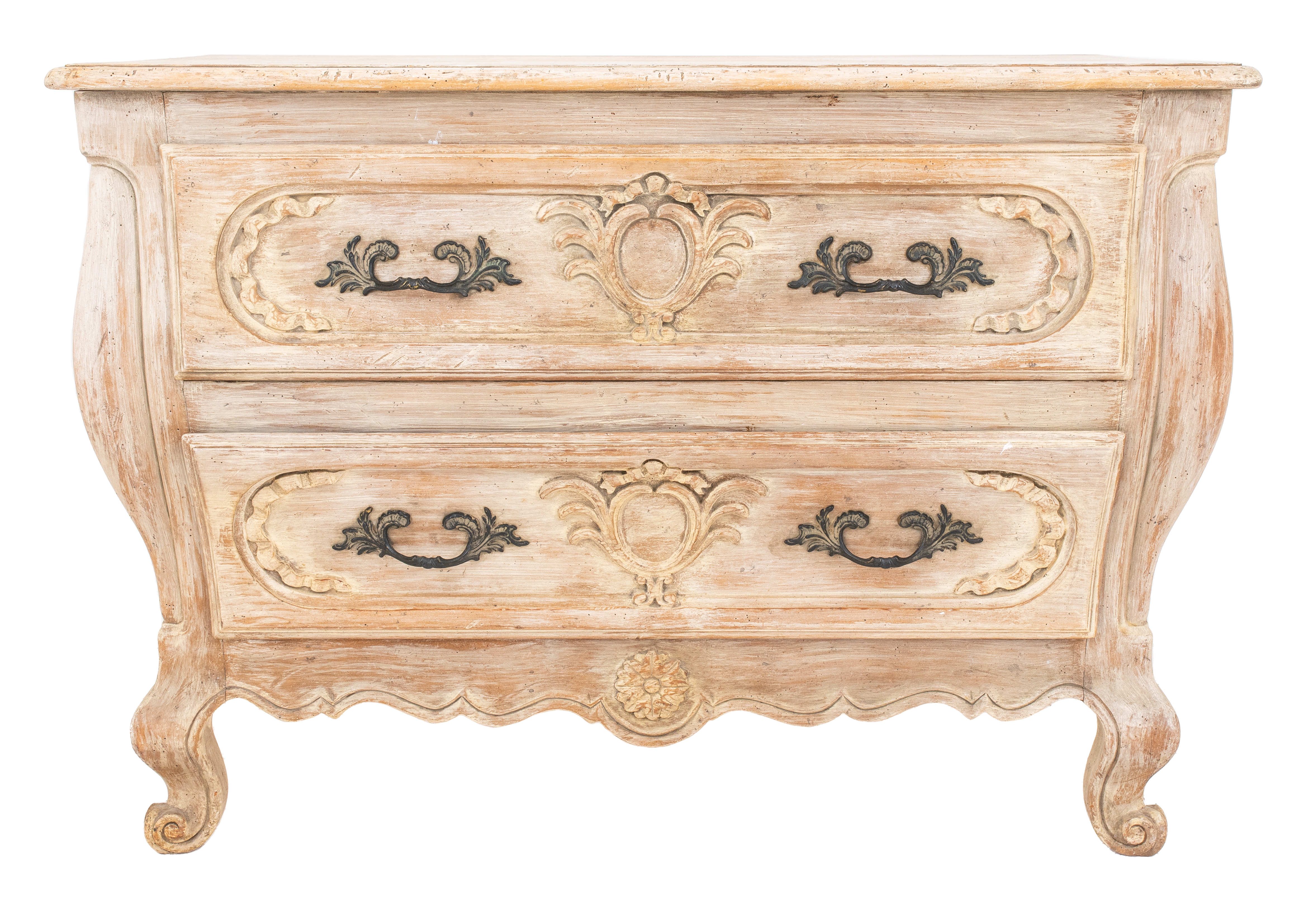 Appraisal: FRENCH PROVINCIAL STYLE BOMBE TWO DRAWER CHEST French Provincial style