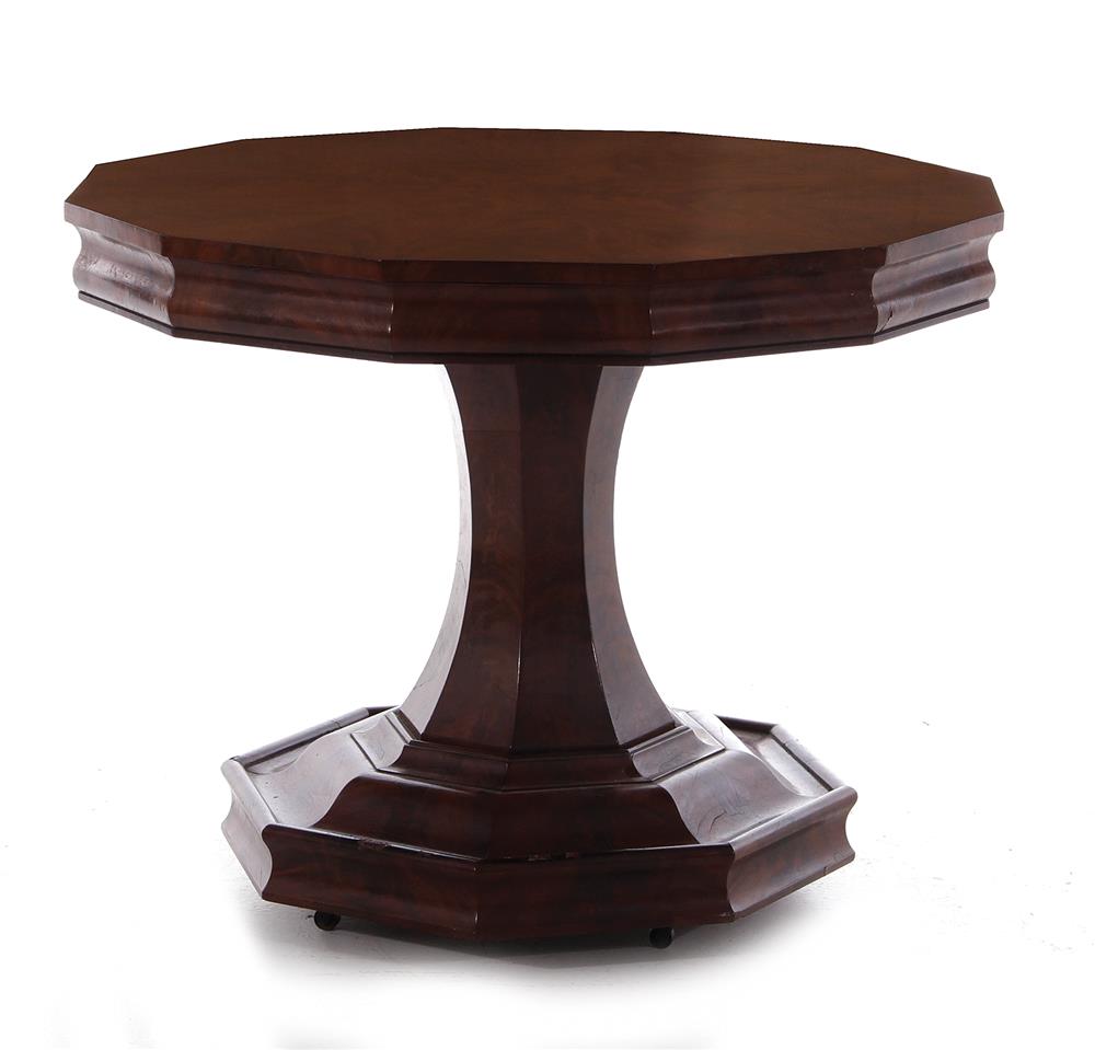 Appraisal: William IV mahogany center table circa octagonal top carved pedestal