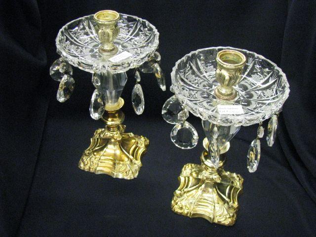 Appraisal: Pair of Silverplate Cut Crystal Candleholders teardrop prisms