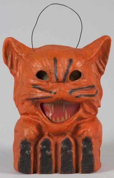 Appraisal: Pulp Halloween Orange Cat on Fence Jack-O-Lantern Description Original paper