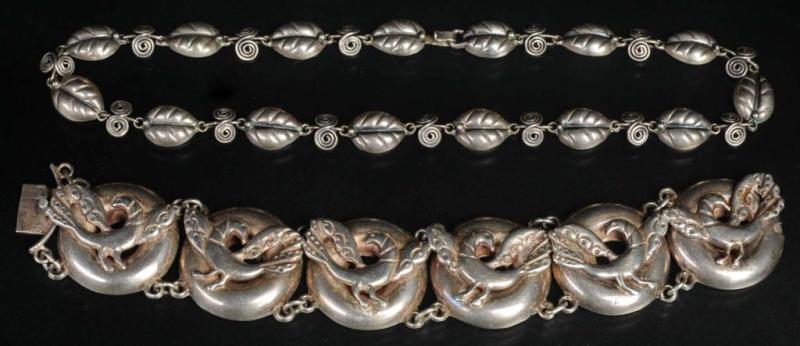 Appraisal: Antique Jewelry Mexican Silver Necklace Bracelet Description Necklace is marked