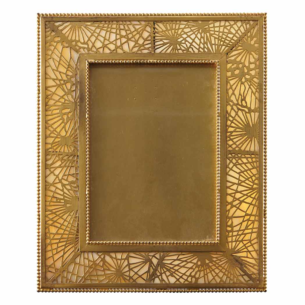 Appraisal: Tiffany Studios Gilt-Bronze and Favrile Glass Photograph Frame Circa -