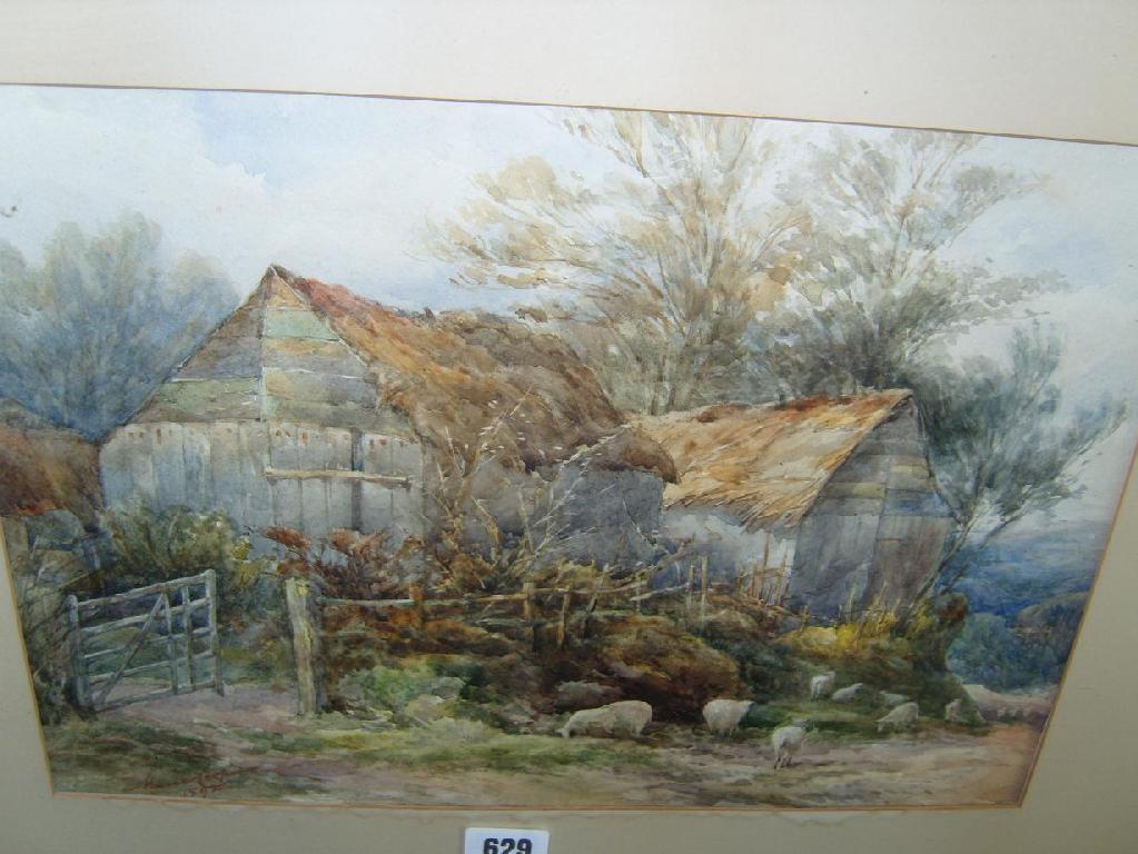 Appraisal: A late th century watercolour of a farmyard with thatched