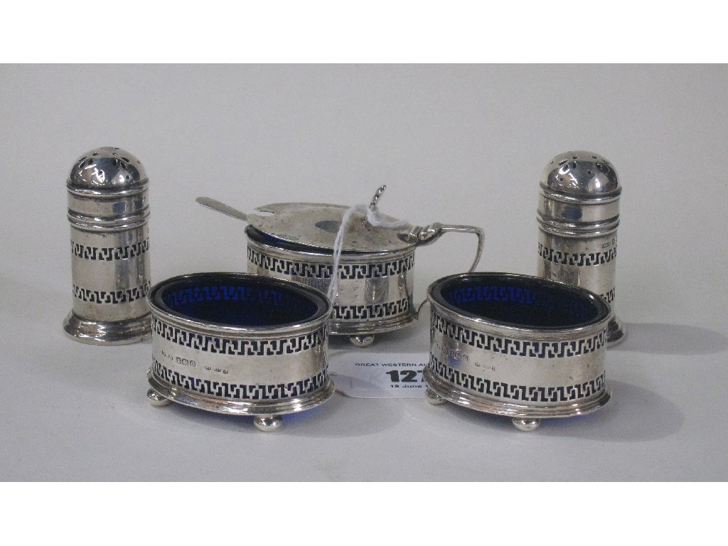 Appraisal: Five piece silver condiment set Birmingham