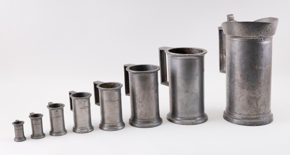 Appraisal: ASSEMBLED SET OF EIGHT ENGLISH PEWTER MEASURES TH CENTURY HEIGHTS