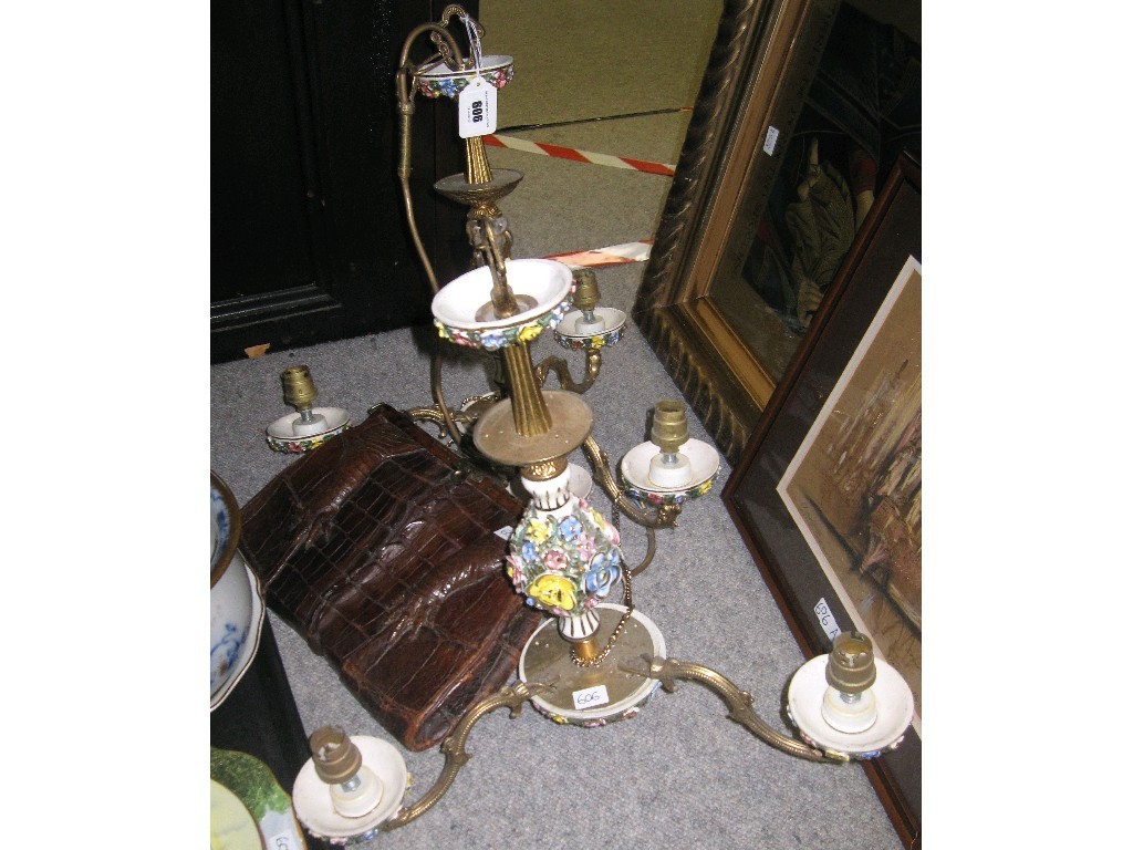 Appraisal: Lot comprising a pair of florally decorated ceiling lights and