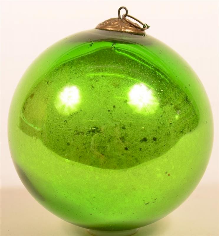 Appraisal: Green Blown Glass Ball Form German Kugel Green Blown Glass