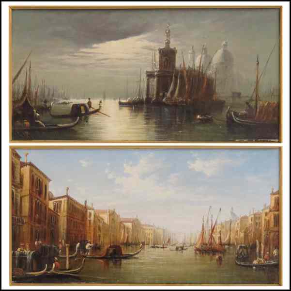 Appraisal: CONTINENTAL SCHOOL TH CENTURY TWO VENETIAN CANAL SCENES Each an