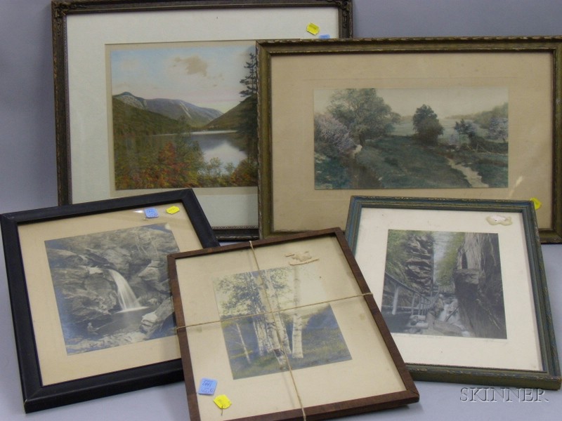 Appraisal: Five Framed Mostly Hand-colored Landscape Photographs Phinney The Flume Franconia