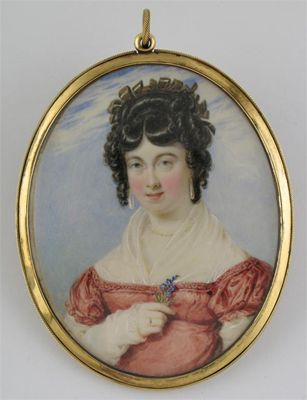 Appraisal: English School c A lady in a red dress holding