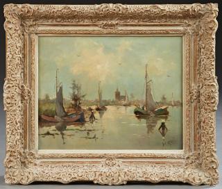 Appraisal: De Groot Dutch Harbor Scene late th c oil on