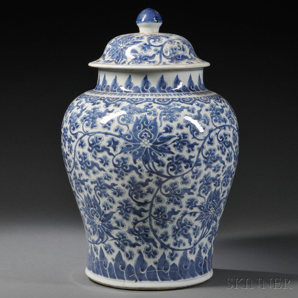 Appraisal: Monumental Blue and White Covered Jar China Ming Dynasty style