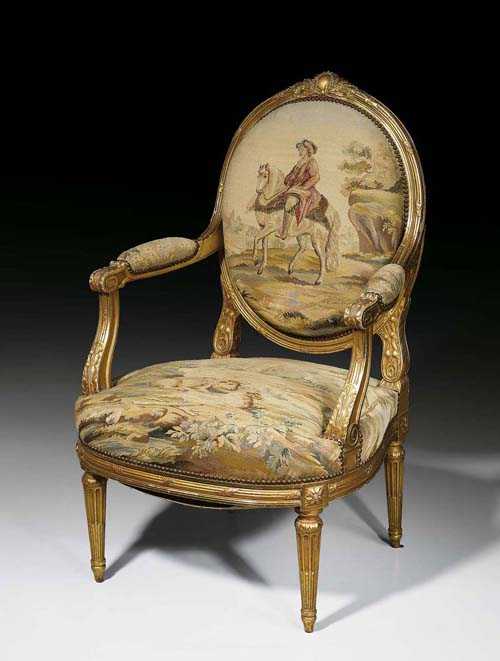 Appraisal: LARGE TAPESTRY FAUTEUIL A LA REINE late Louis XVI Paris