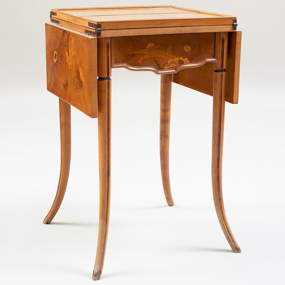 Appraisal: Art Nouveau Walnut and Fruitwood Marquetry Double Drop Leaf Table