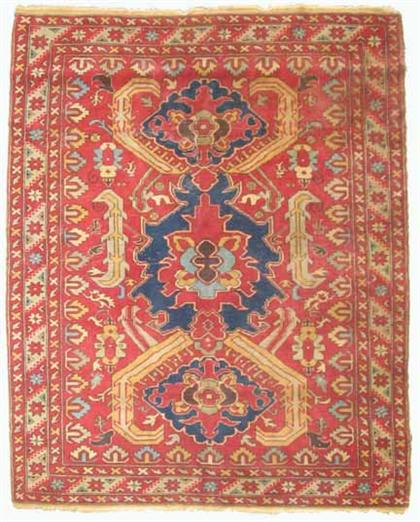 Appraisal: Northwest Anatolian dragon design rug th century ft in x