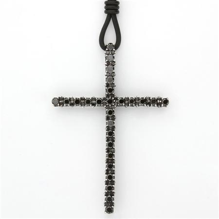 Appraisal: Black Diamond Cross Pendant with Rubber Cord Necklace Estimate -