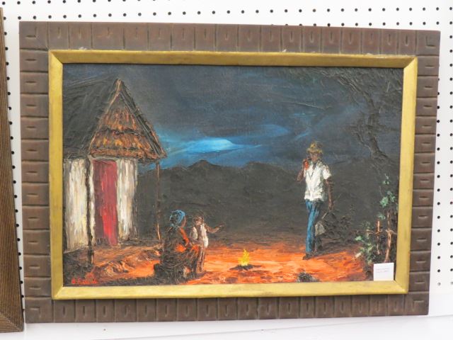 Appraisal: Haitian Oil by Emmanuel Pierre Charles night scene with family