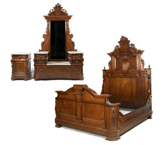 Appraisal: A Victorian Walnut Bedroom Suite comprising a bed chest with