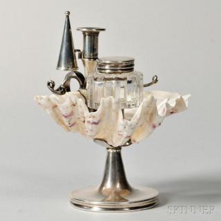 Appraisal: William IV Sterling Silver and Shell Inkwell London - maker's