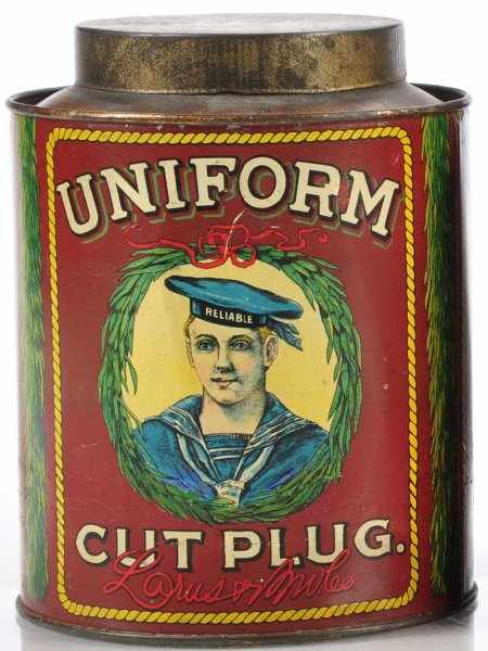 Appraisal: Uniform Cut Plug Small Top Canister Description Very early tin