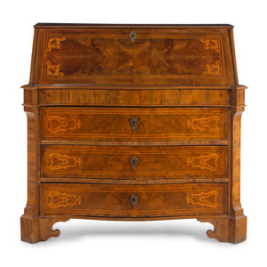 Appraisal: An Italian Marquetry and Burl Walnut Slant-Front Desk th Century