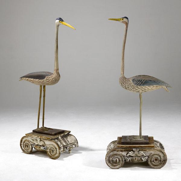 Appraisal: AMERICAN FOLK ART Pair of th C cranes on th